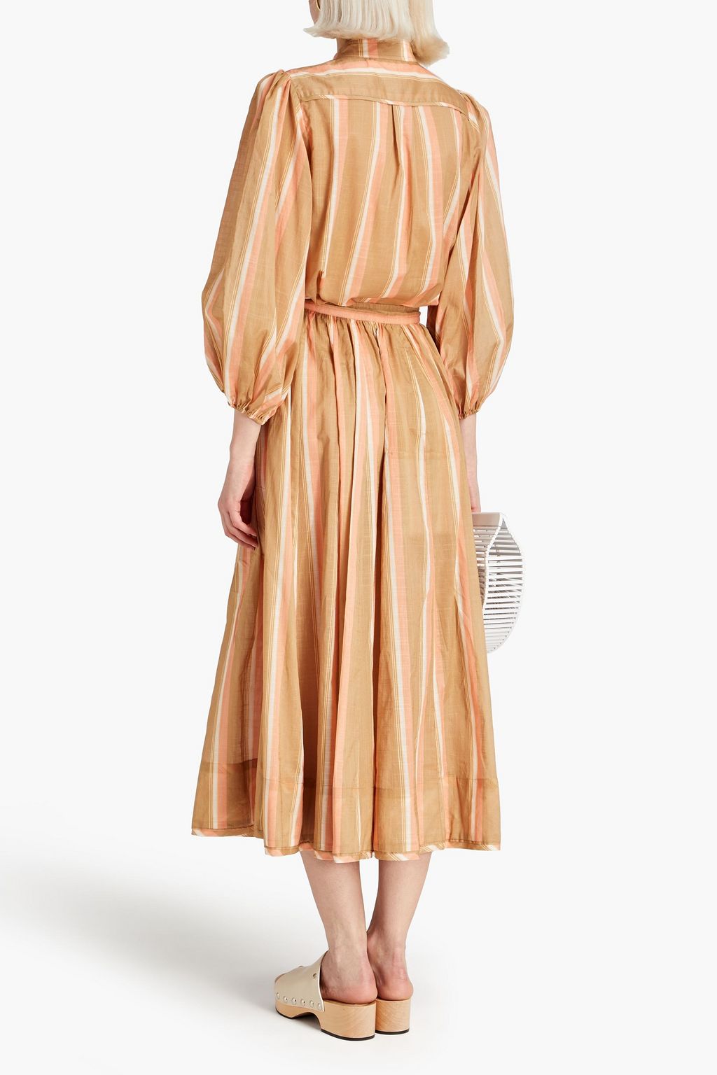 ZIMMERMANN Gathered striped cotton midi skirt