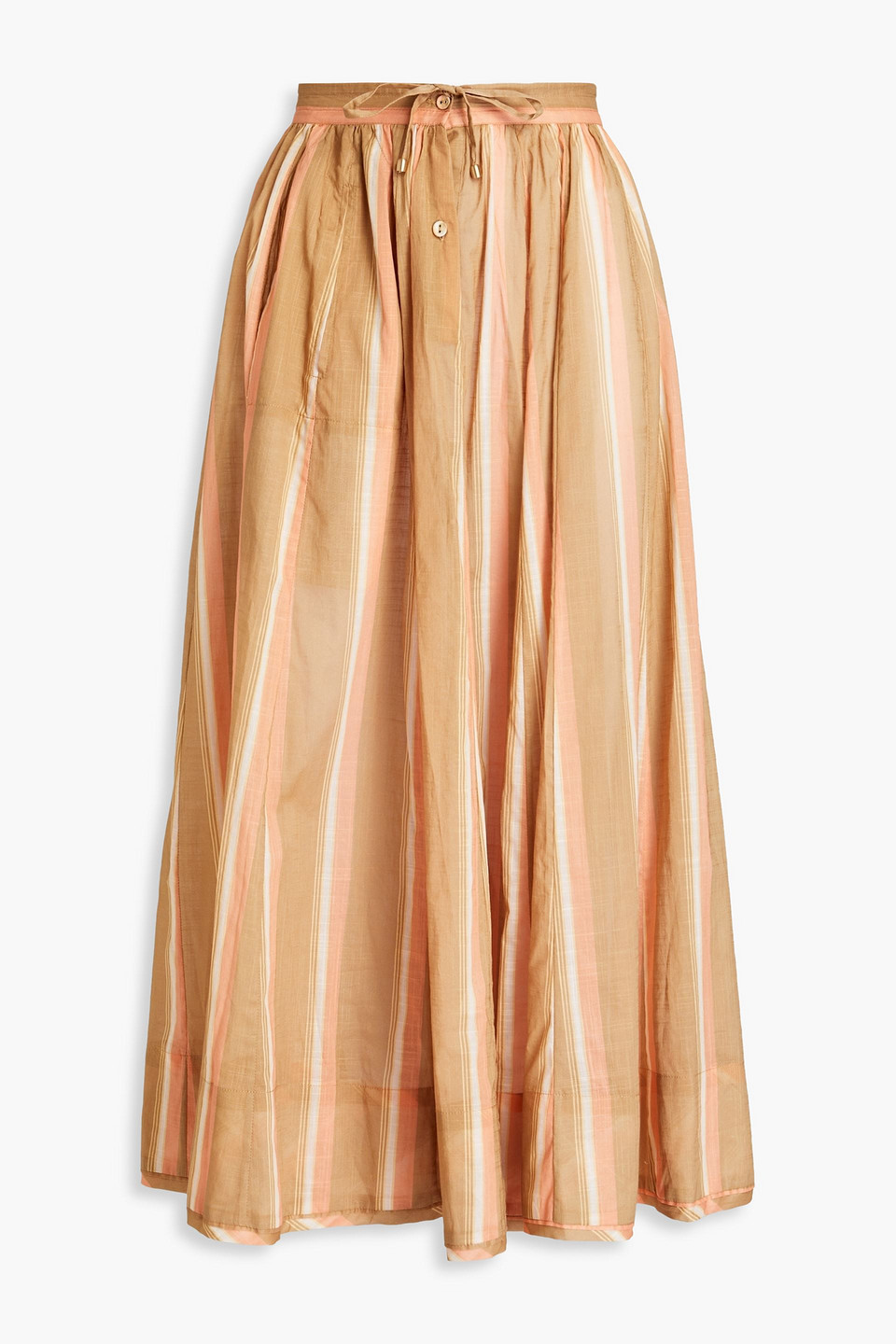 Zimmermann Rosa Gathered Striped Cotton Midi Skirt In Sand