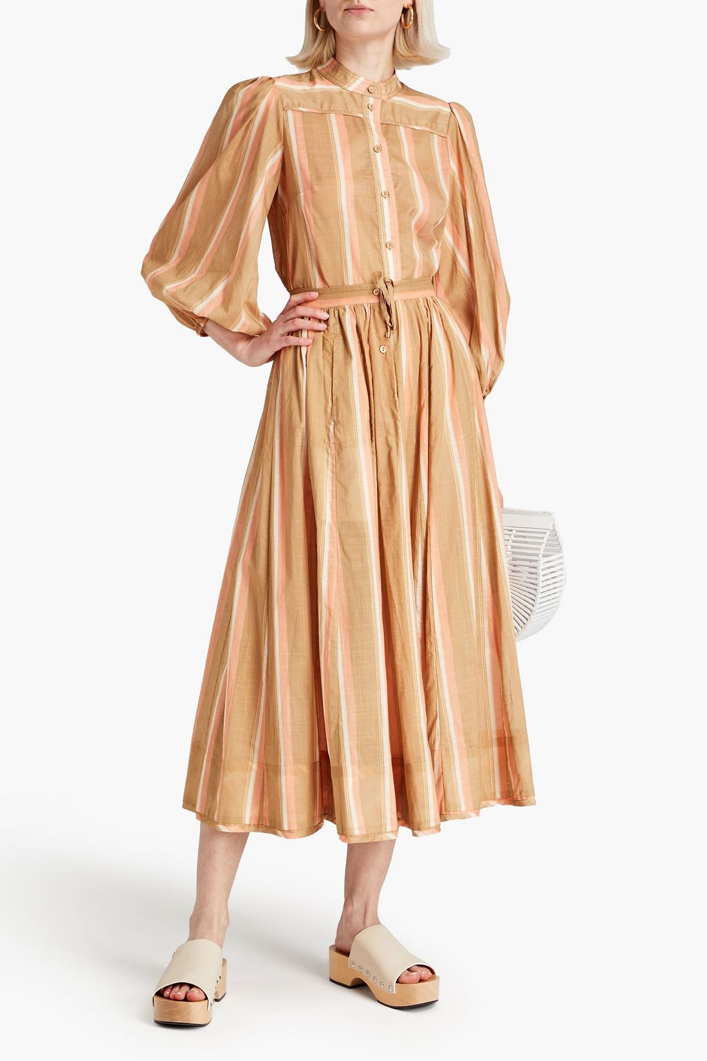 ZIMMERMANN Gathered striped cotton midi skirt