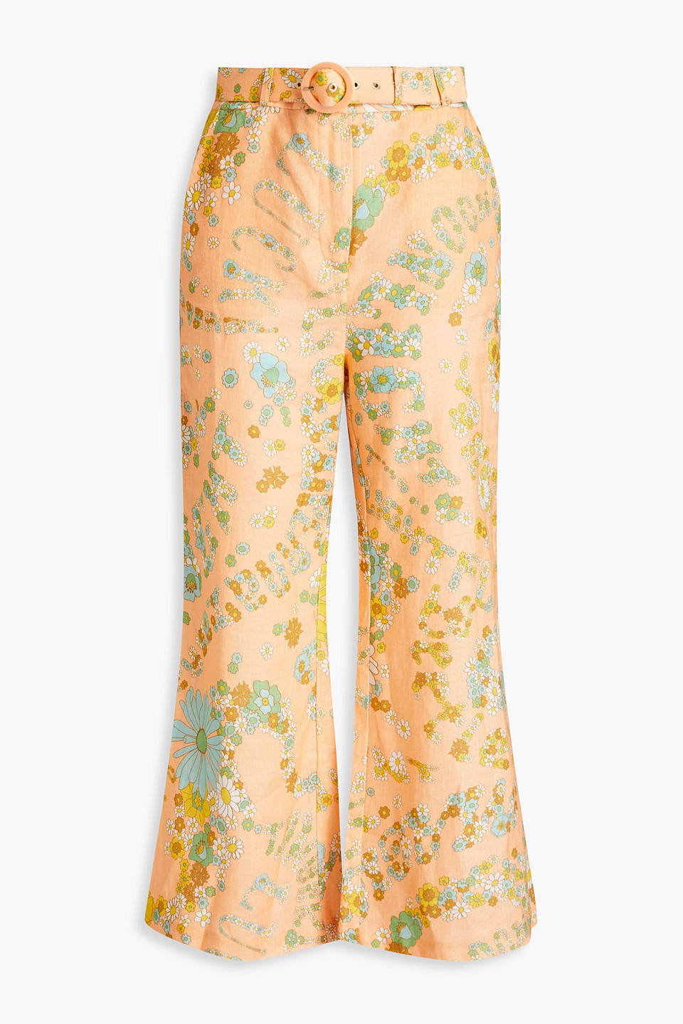 Zimmermann Lola Kick-flare-hose Aus Leinen Mit Floralem Print In Pastel Orange