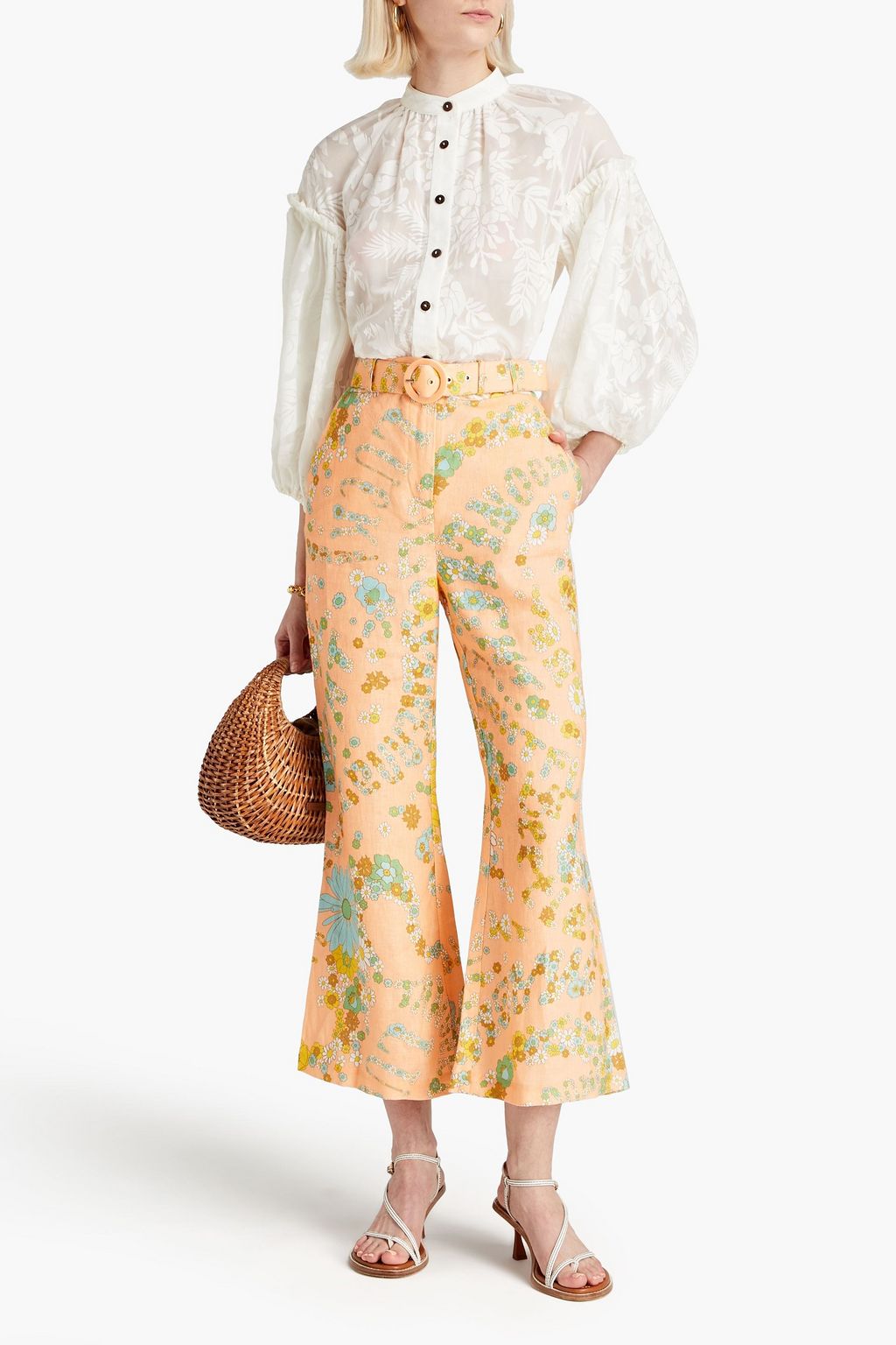 ZIMMERMANN Floral-print linen kick-flare pants