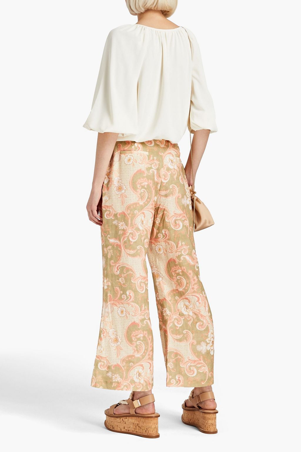 ZIMMERMANN Postcard cropped belted linen flared pants