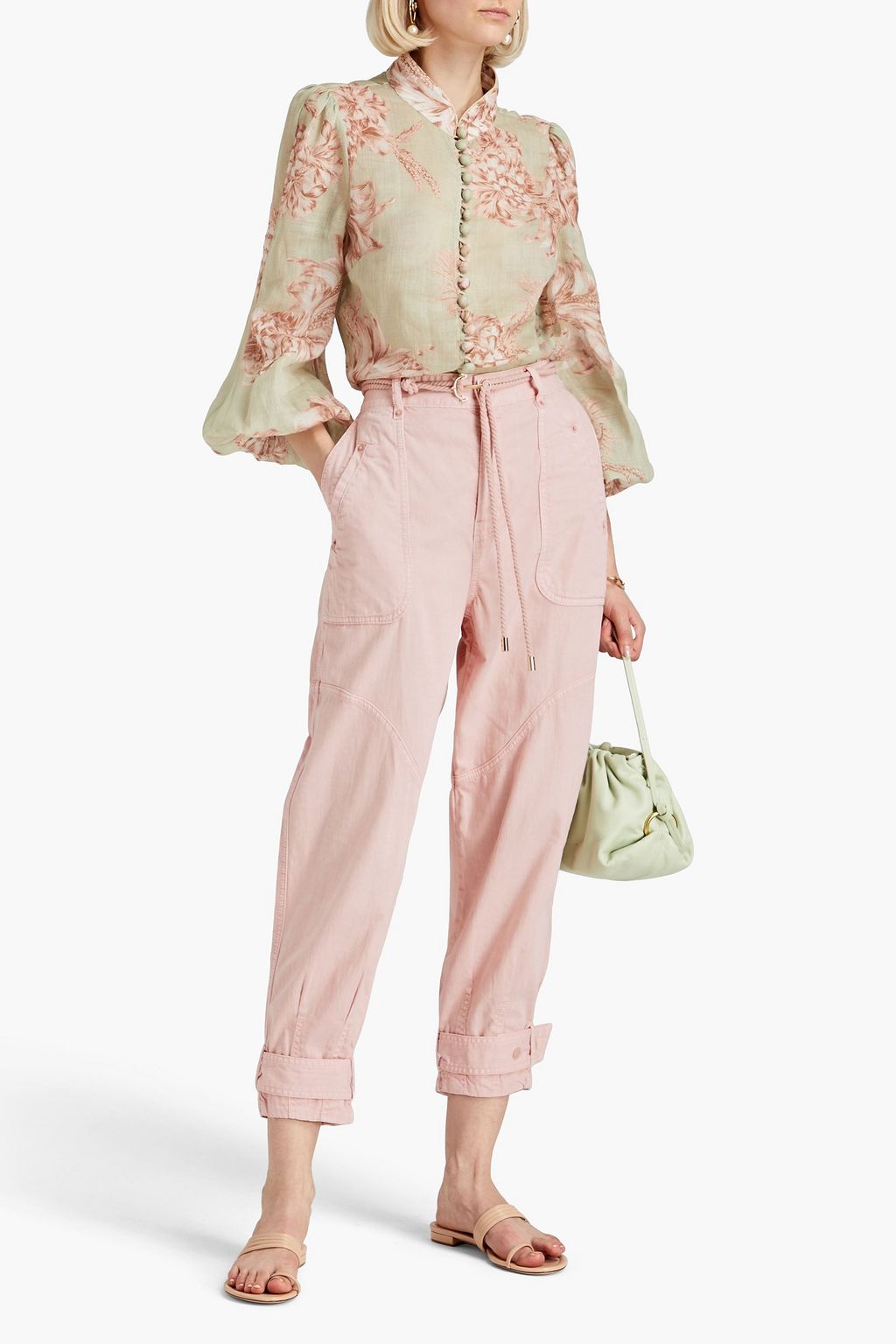 ZIMMERMANN Tropicana Cropped Karottenhose aus Twill aus einer Baumwoll-Leinenmischung