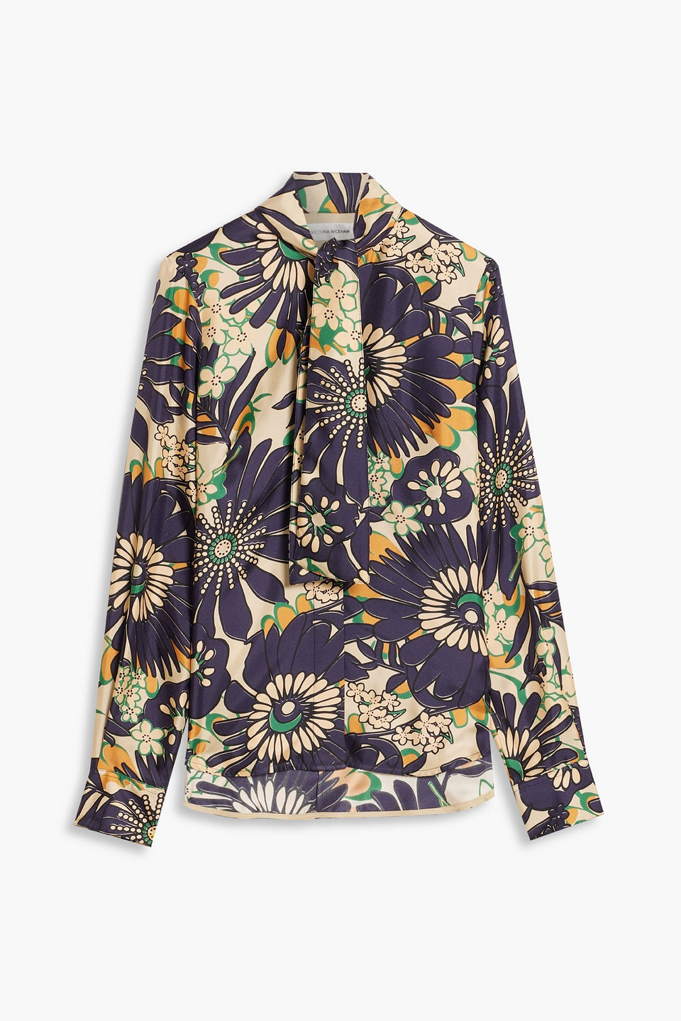 Victoria Beckham Tie-neck Printed Silk-twill Blouse In Navy