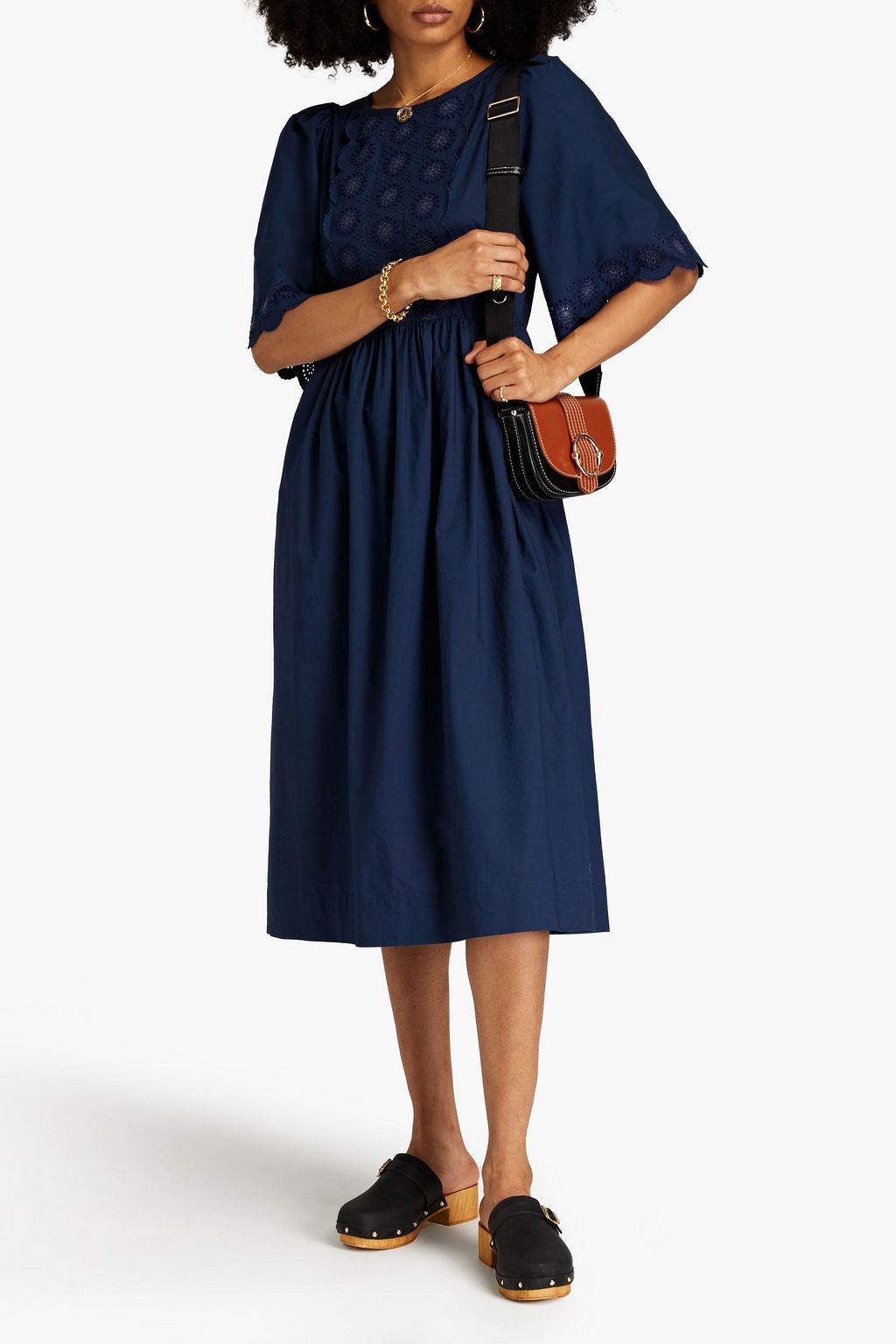 SEE BY CHLOÉ Broderie anglaise-trimmed cotton-poplin midi dress