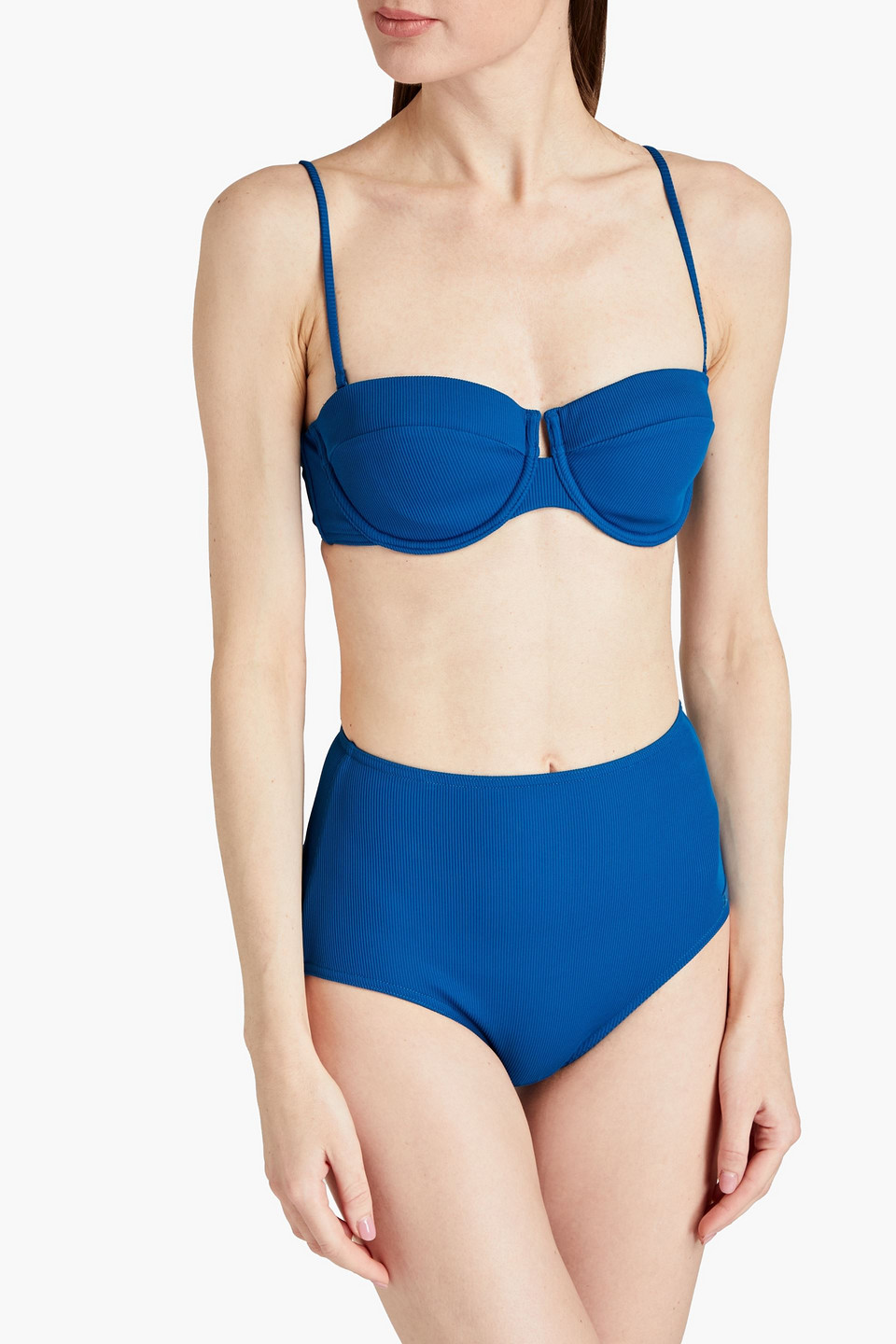 Shop Zimmermann Ribbed Underwired Bandeau Bikini Top In Petrol