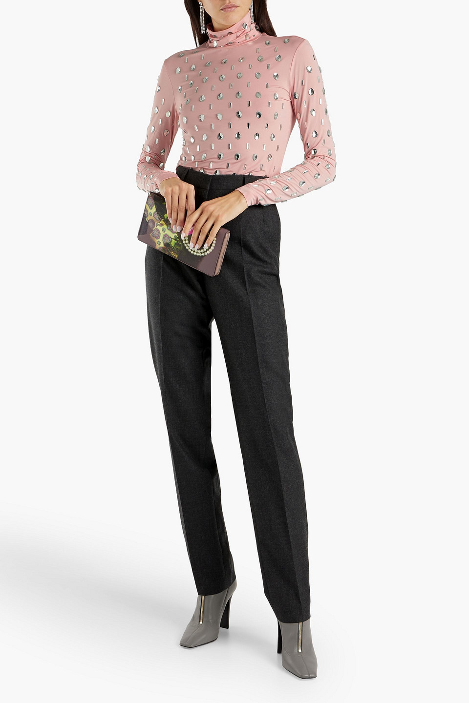 Dries Van Noten Perse Wool-crepe Straight-leg Pants In Charcoal