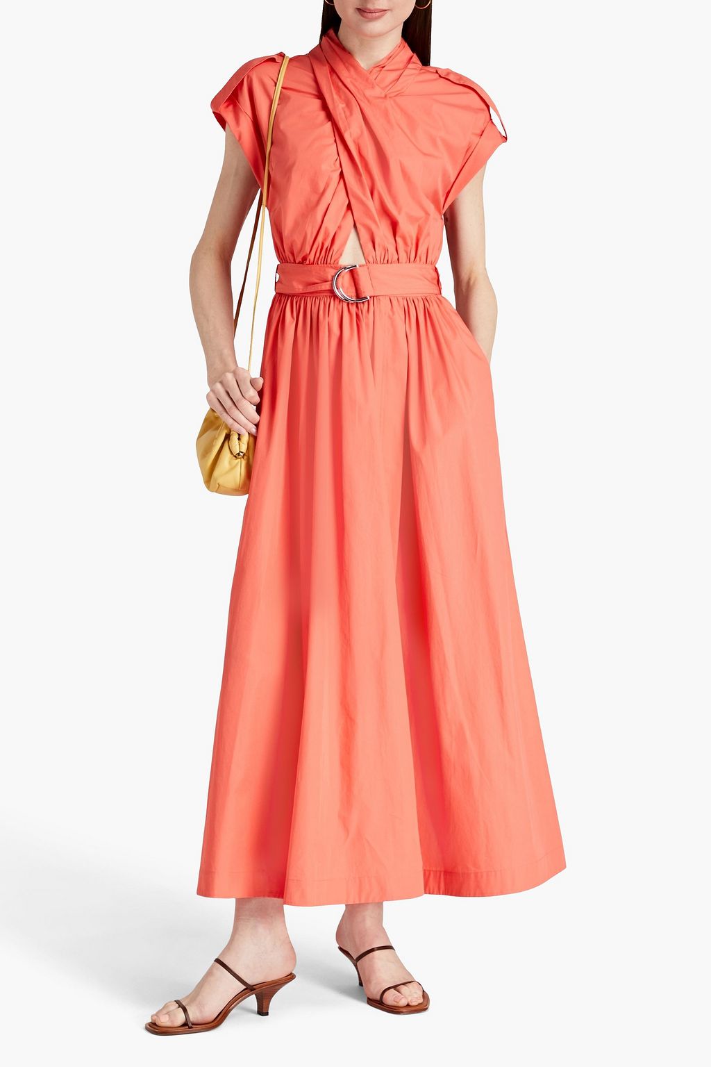 DEREK LAM 10 CROSBY 랩 스타일 개더 장식 코튼 포플린 드레스