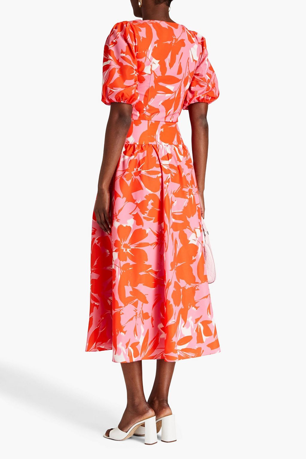ML MONIQUE LHUILLIER Cropped twisted floral-print taffeta top