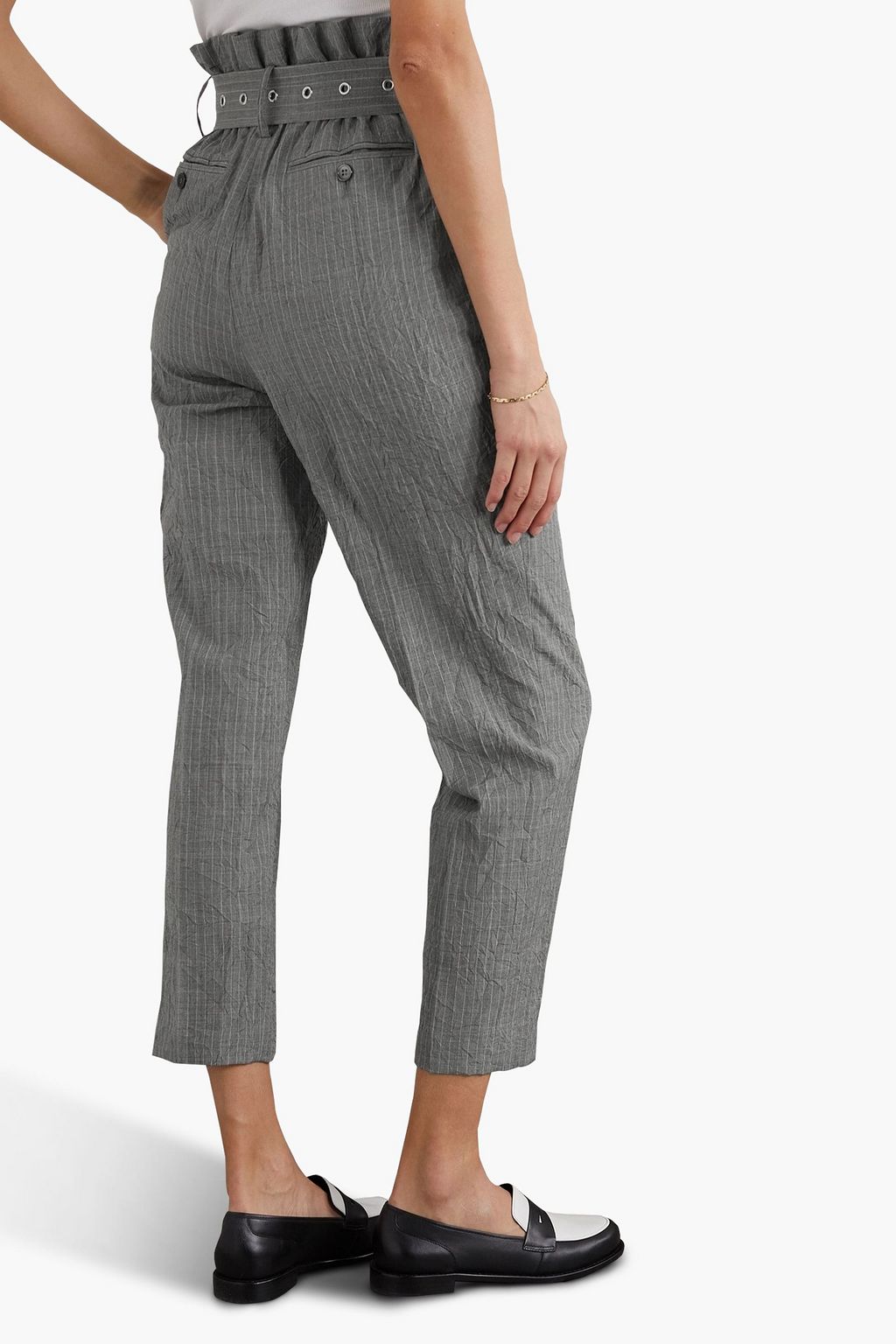 MICHAEL KORS COLLECTION Cropped crinkled pinstriped wool straight-leg pants