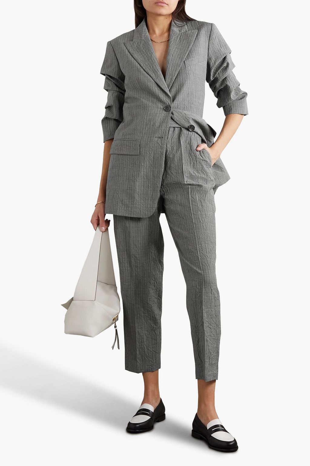 MICHAEL KORS COLLECTION Cropped crinkled pinstriped wool straight-leg pants
