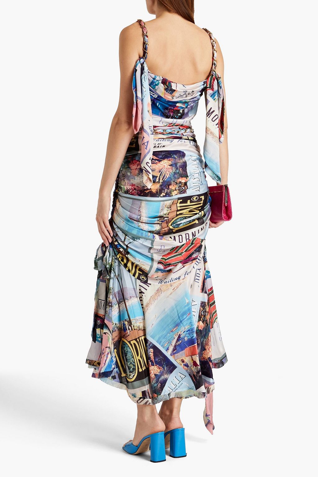 Multicolor Postcard ruched printed silksatin midi dress ZIMMERMANN