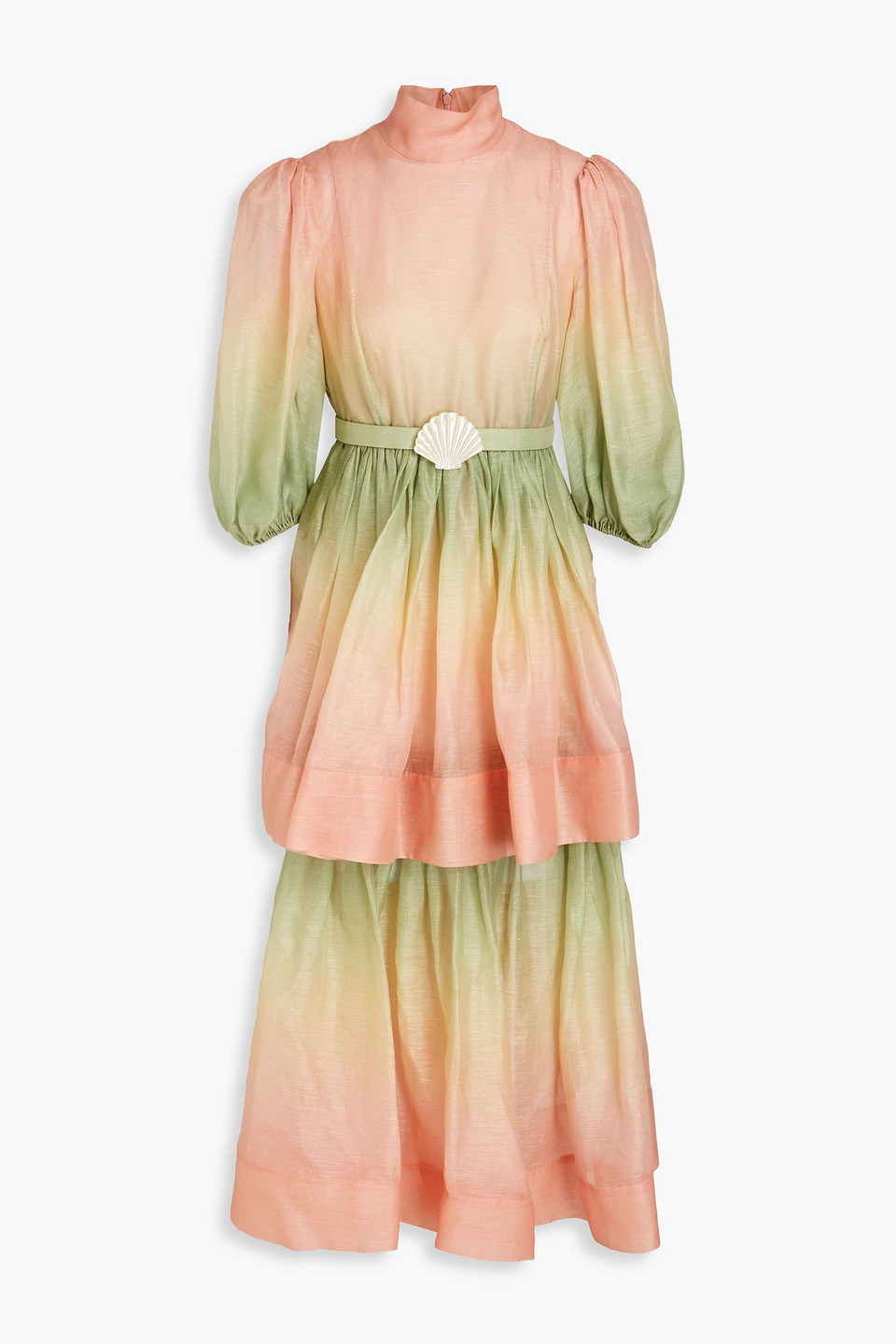 Zimmermann Postcard Dégradé Silk And Linen-blend Organza Midi Dress In Multi