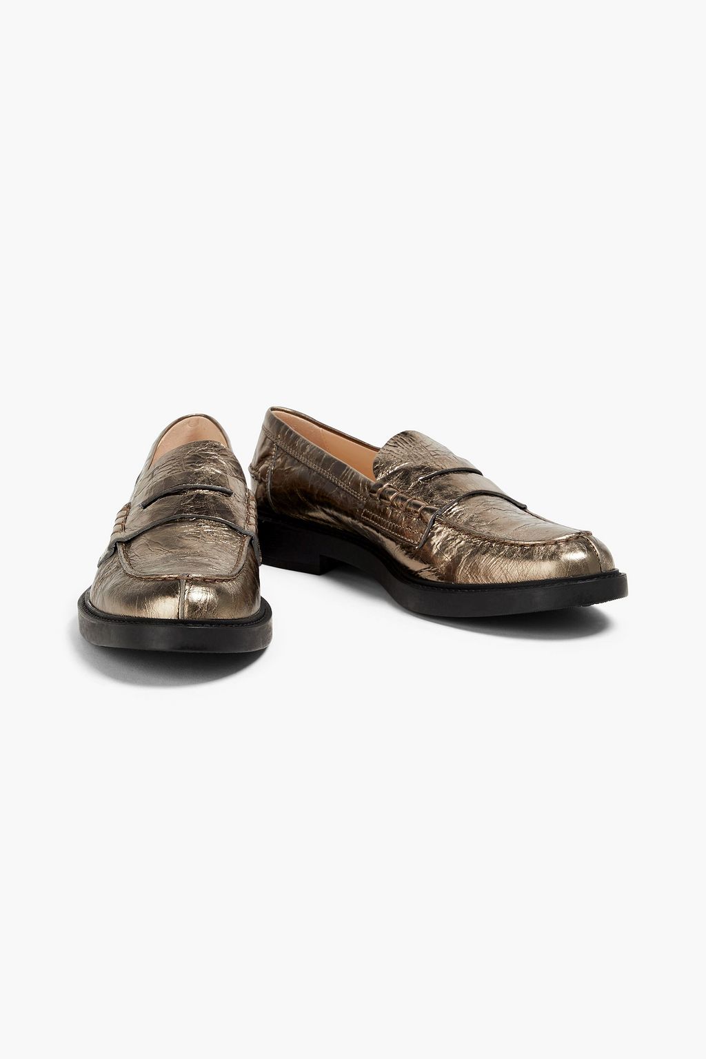 TOD'S Metallic crinkled-leather loafers