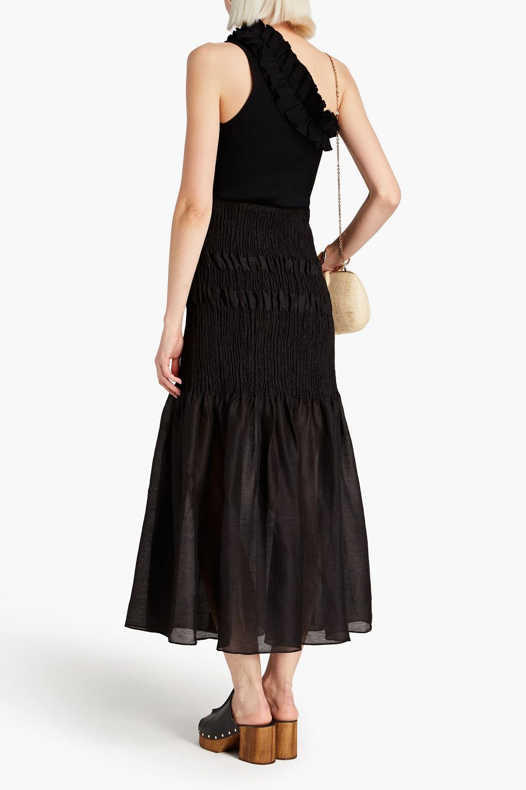 ZIMMERMANN One-shoulder ruffled ribbed-knit top