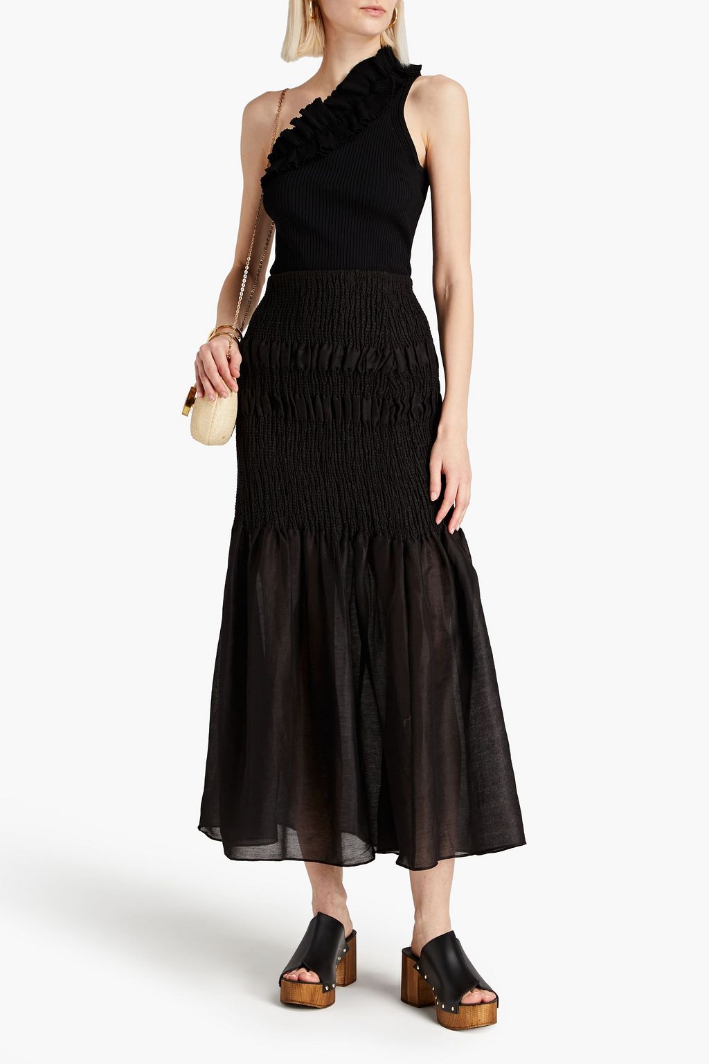 ZIMMERMANN One-shoulder ruffled ribbed-knit top