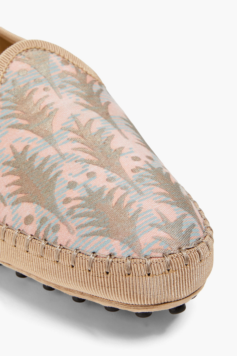 Shop Tod's Gommino Printed Canvas Loafers In Baby Pink