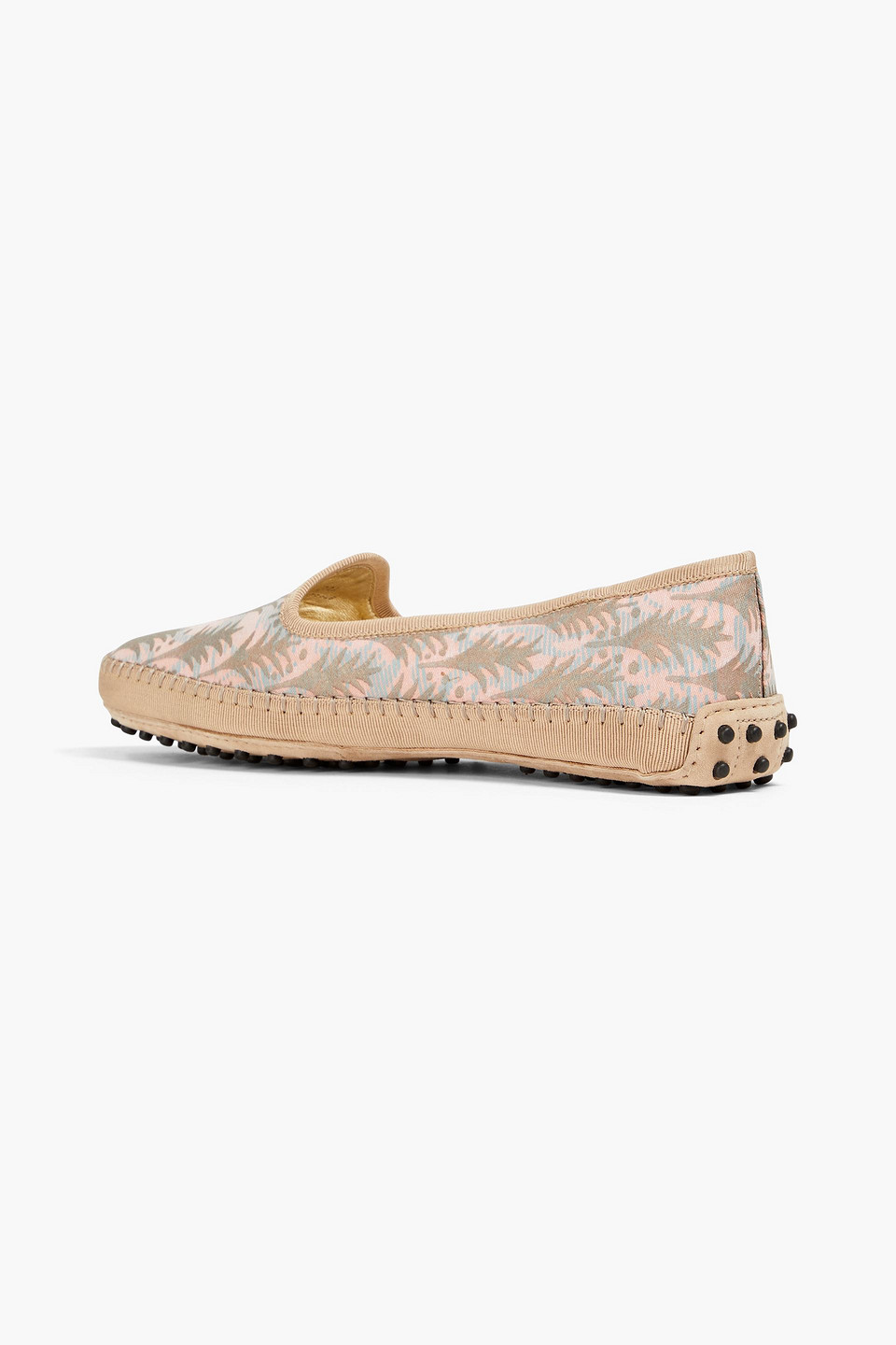 Shop Tod's Gommino Printed Canvas Loafers In Baby Pink