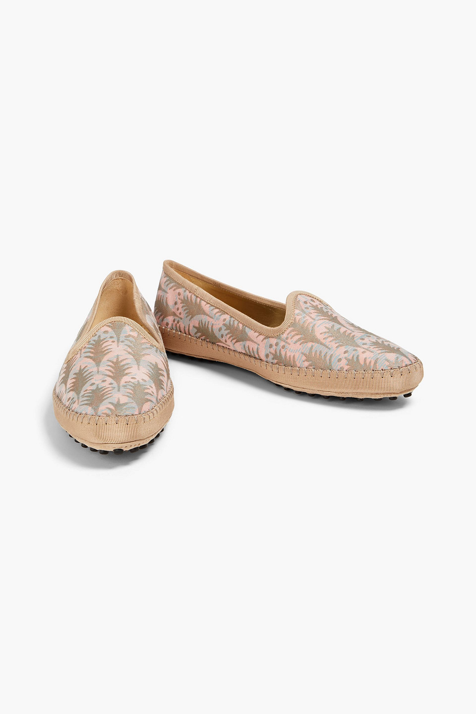 Shop Tod's Gommino Printed Canvas Loafers In Baby Pink