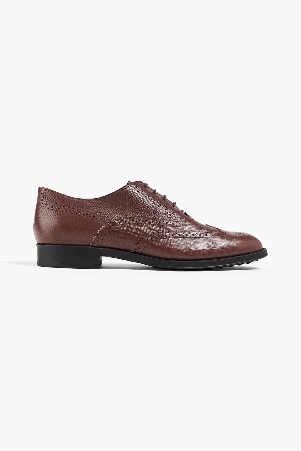 Tod's Perforated Textured-leather Brogues In Brown