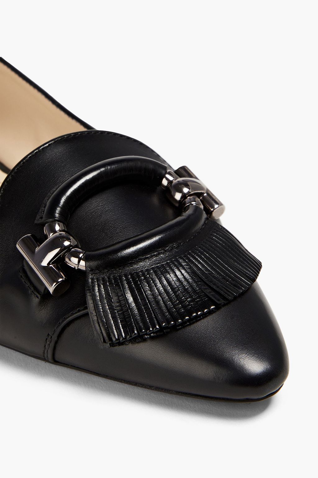 TOD'S T-Ring fringed leather point-toe flats