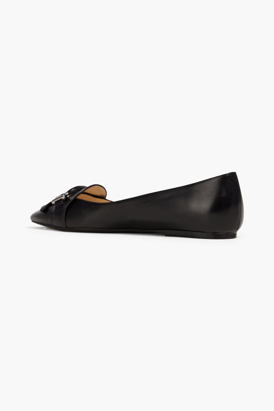Tod's T-ring Fringed Leather Point-toe Flats In Black