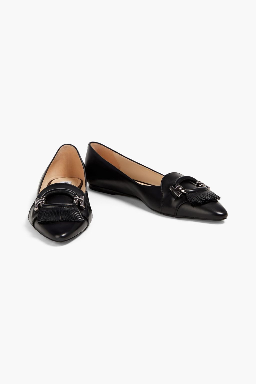 TOD'S T-Ring fringed leather point-toe flats