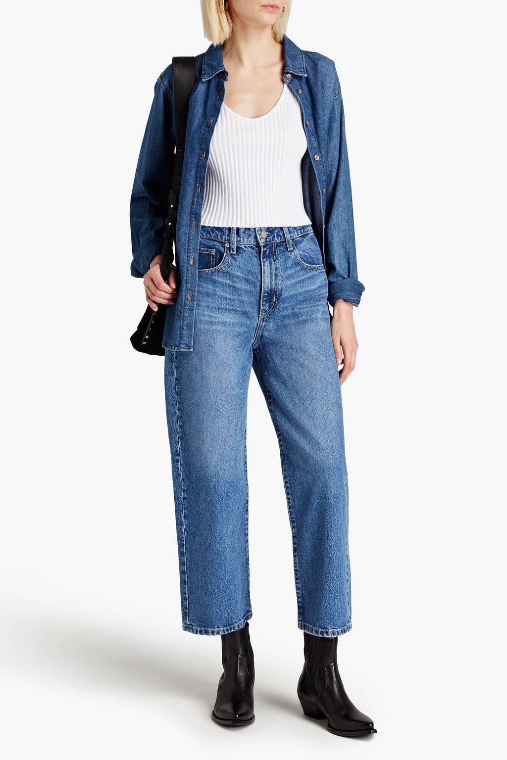 NOBODY DENIM بنطلون جينز ’لو’ قصير بقصّة أرجل واسعة وبخصر مرتفع