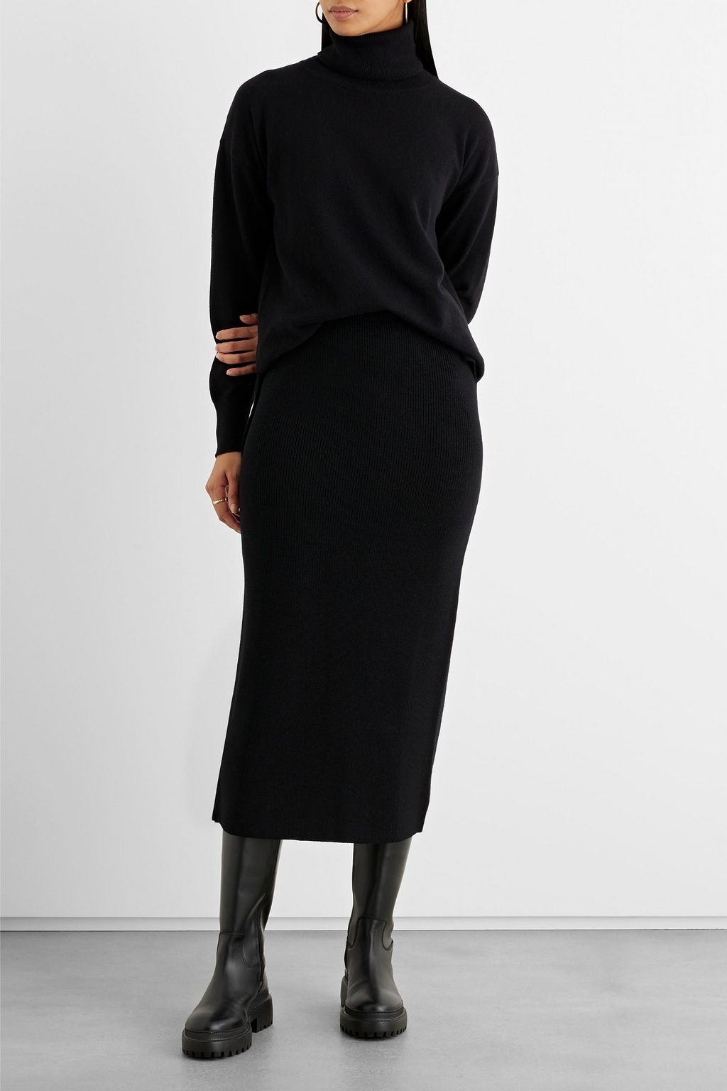 IRIS & INK Felice ribbed merino wool midi skirt
