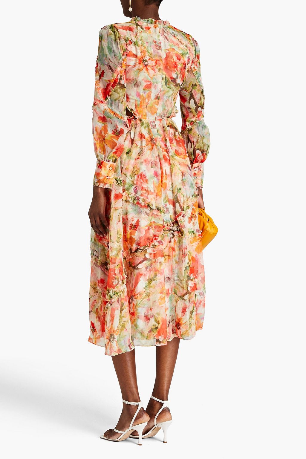 MARCHESA NOTTE Cutout floral-print georgette midi dress