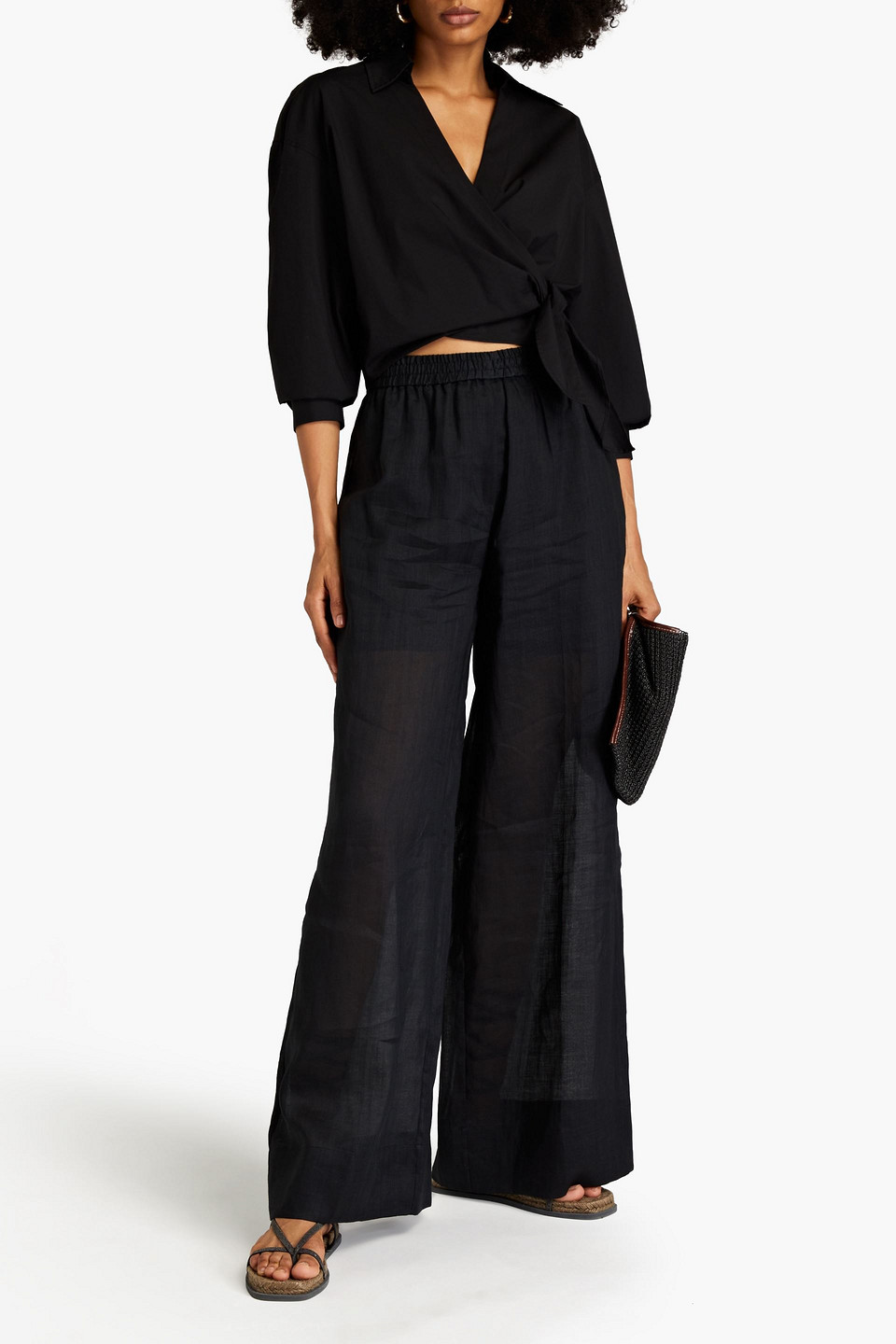 Joseph Talina Ramie-voile Wide-leg Pants In Black