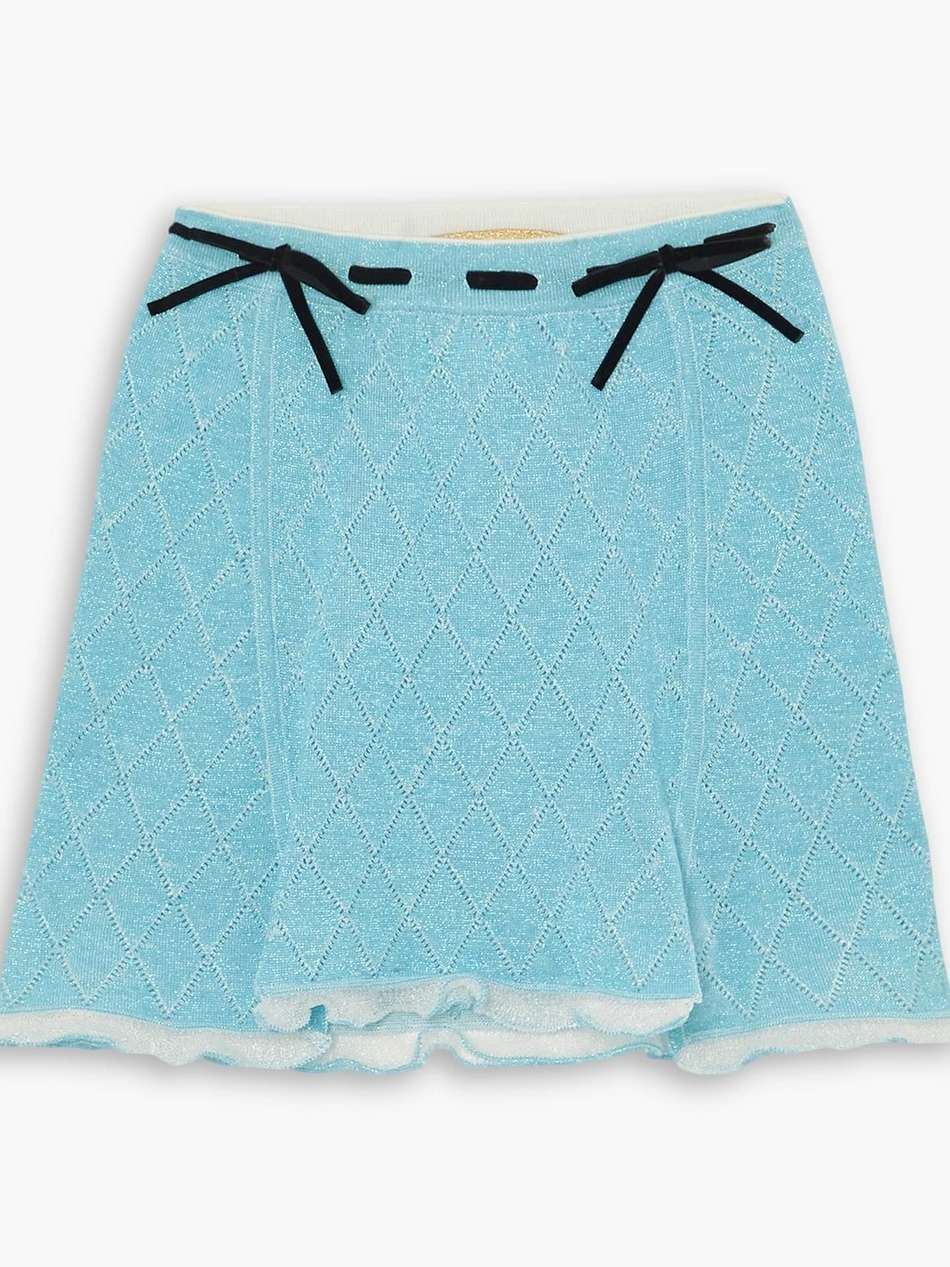 velvet-trimmed pointelle-knit cotton-blend mini skirt