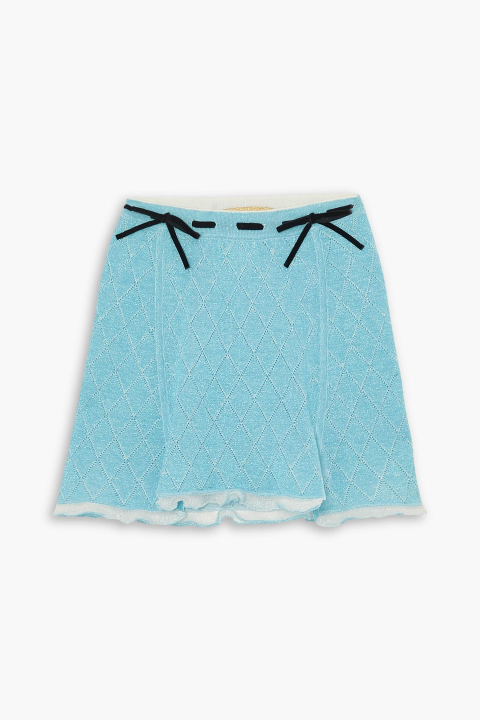 Cormio Isha Velvet-trimmed Pointelle-knit Cotton-blend Mini Skirt In Turquoise