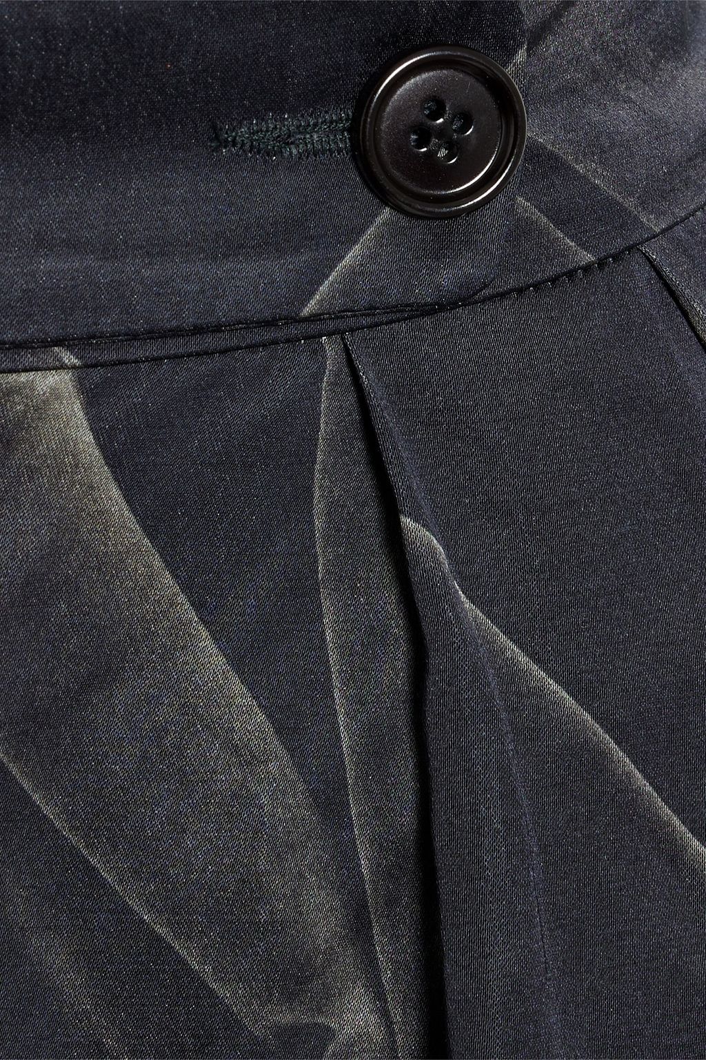 DRIES VAN NOTEN Pleated printed satin wide-leg pants
