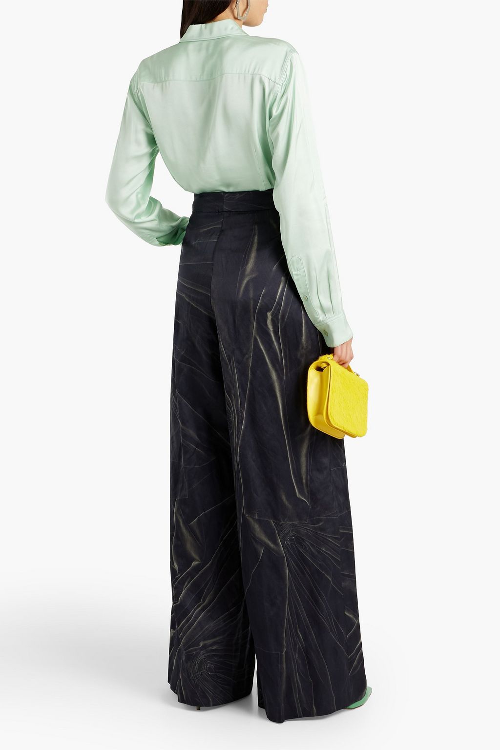 DRIES VAN NOTEN Pleated printed satin wide-leg pants