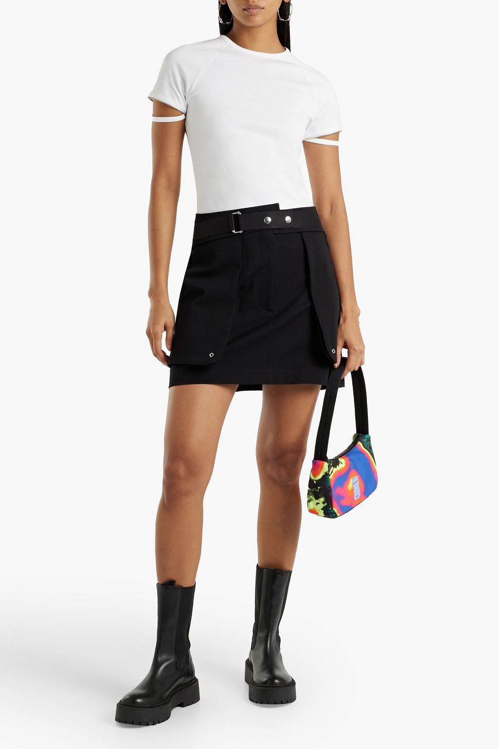 HELMUT LANG Zip-detailed cutout cotton-jersey T-shirt