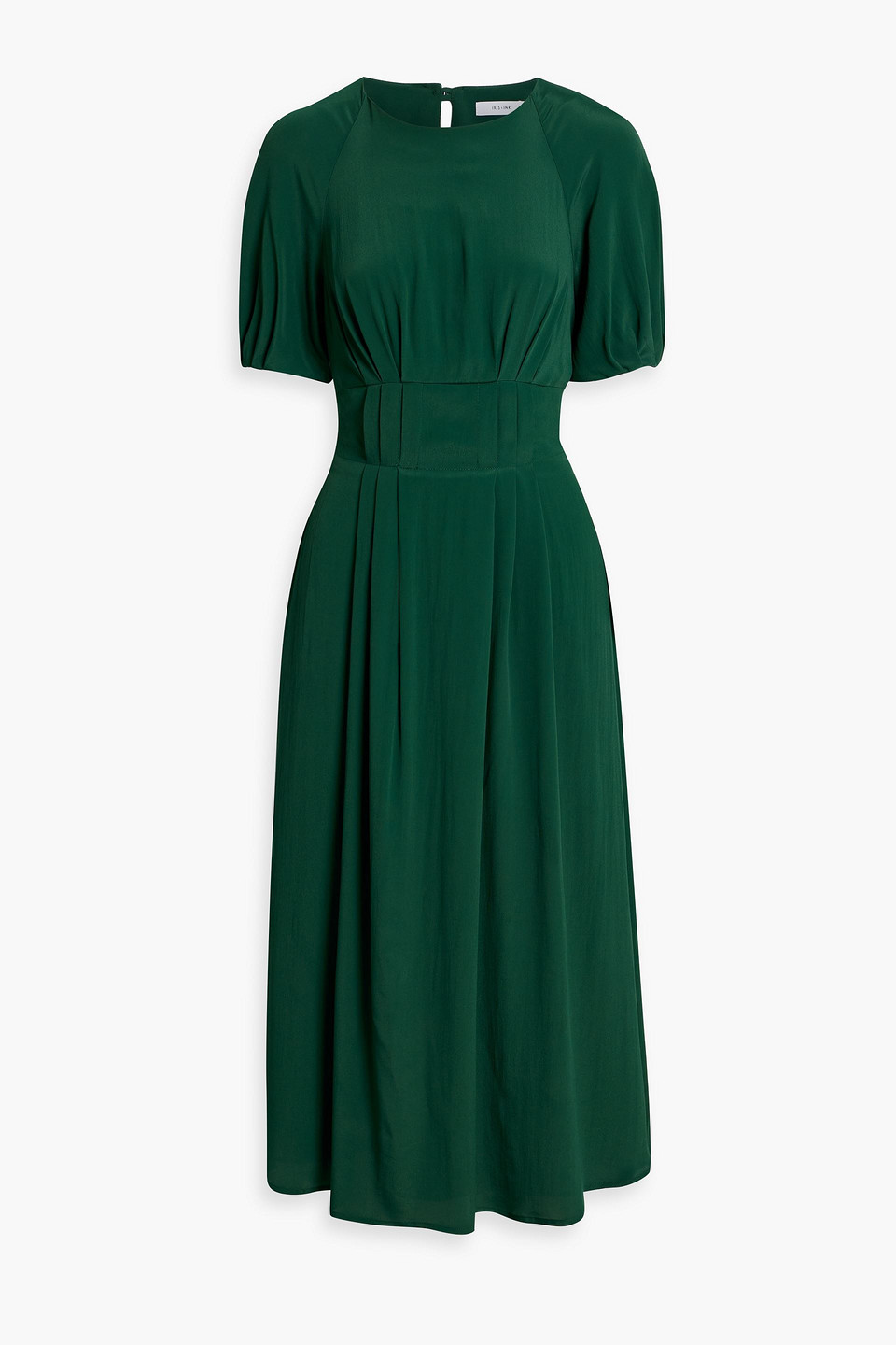 Iris & Ink Heather Pleated Crepe Midi Dress In Emerald