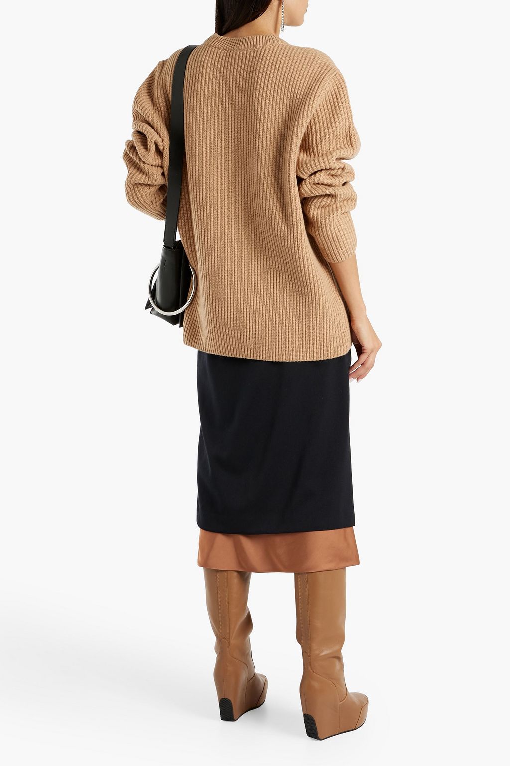 DRIES VAN NOTEN Satin-paneled crepe midi skirt