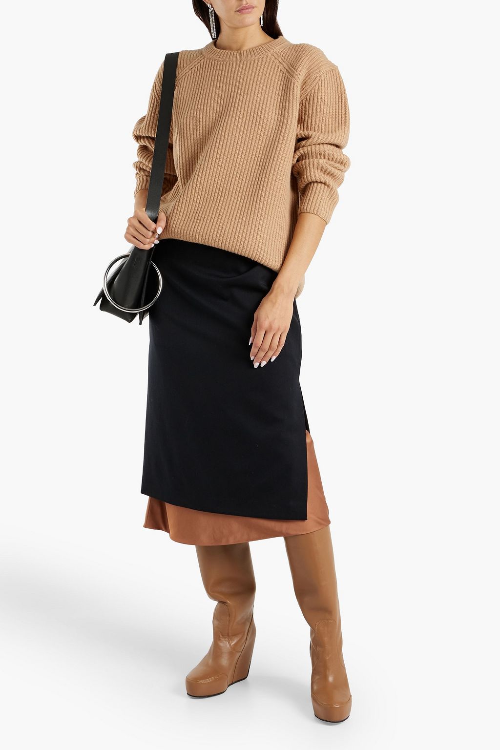 DRIES VAN NOTEN Satin-paneled crepe midi skirt