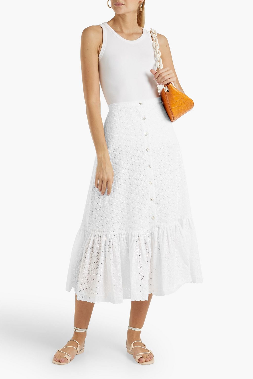 CAROLINE CONSTAS Raya gathered broderie anglaise cotton midi skirt