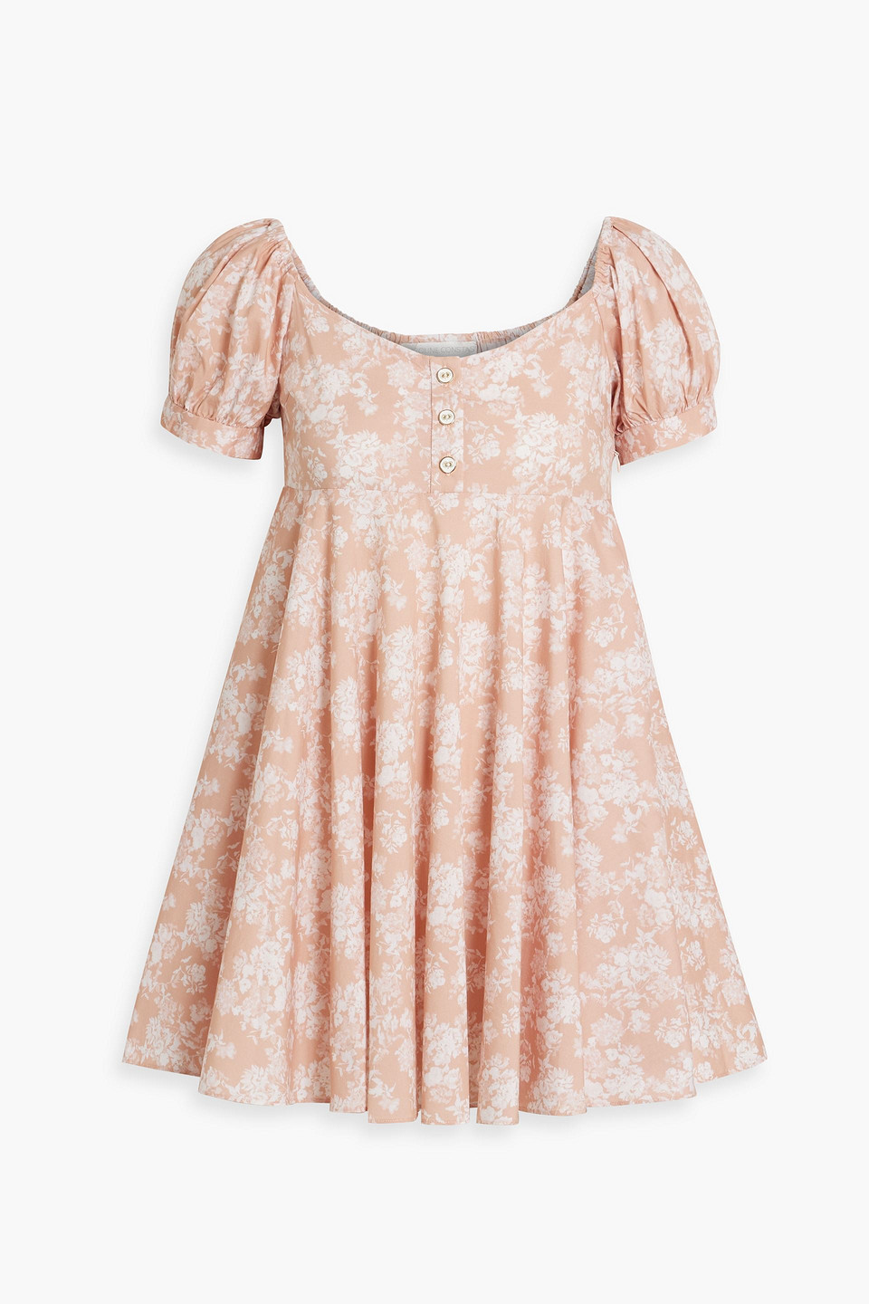 Shop Caroline Constas Dina Floral-print Cotton-blend Poplin Mini Dress In Peach