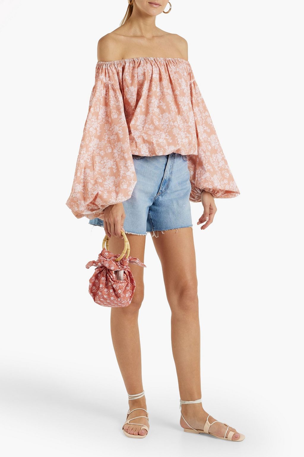 CAROLINE CONSTAS Andros off-the-shoulder floral-print cotton-blend poplin top