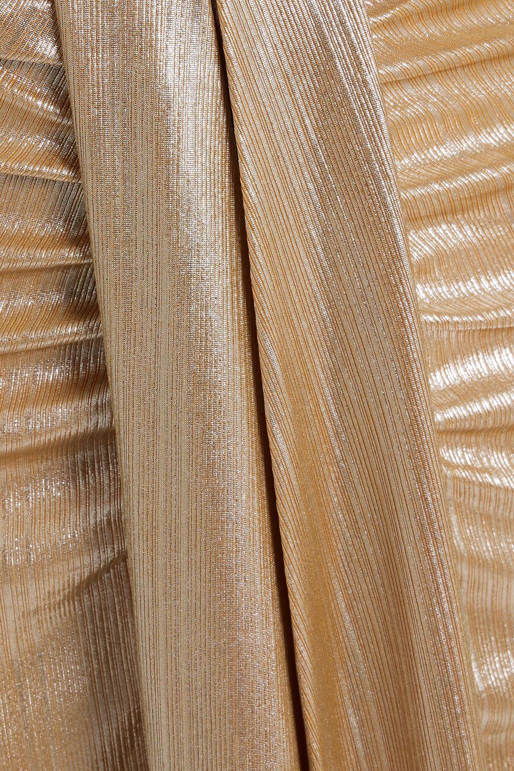 CAROLINE CONSTAS Dorian ruched plissé-lamé maxi skirt