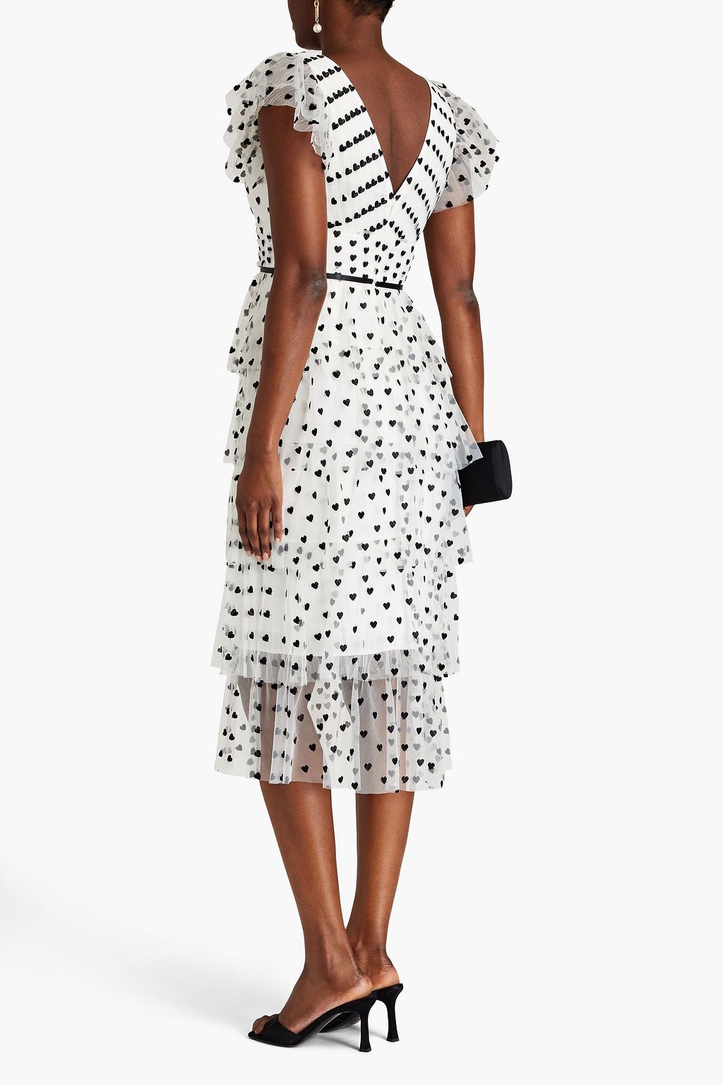 MARCHESA NOTTE Tiered embroidered tulle midi dress