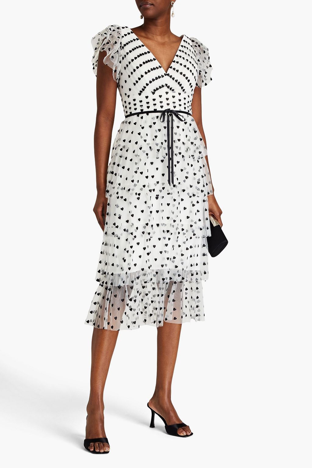 MARCHESA NOTTE Tiered embroidered tulle midi dress