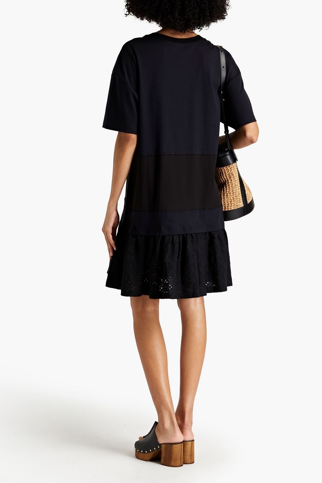 SEE BY CHLOÉ Broderie anglaise-paneled cotton-jersey mini dress