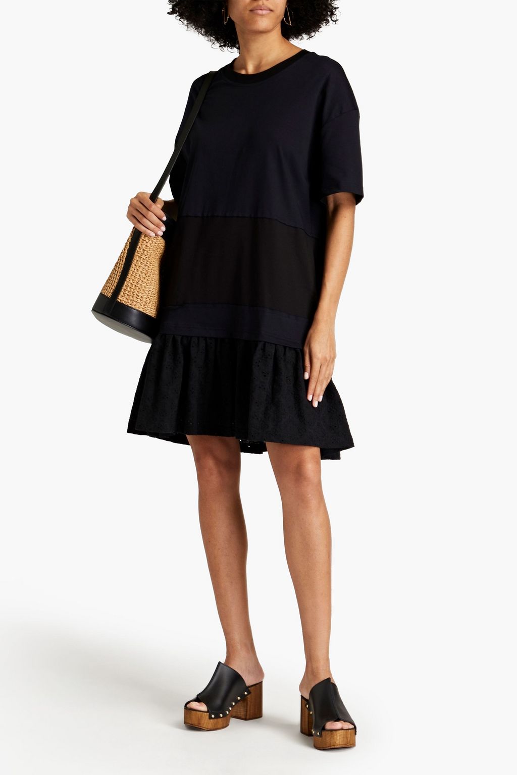 SEE BY CHLOÉ Broderie anglaise-paneled cotton-jersey mini dress