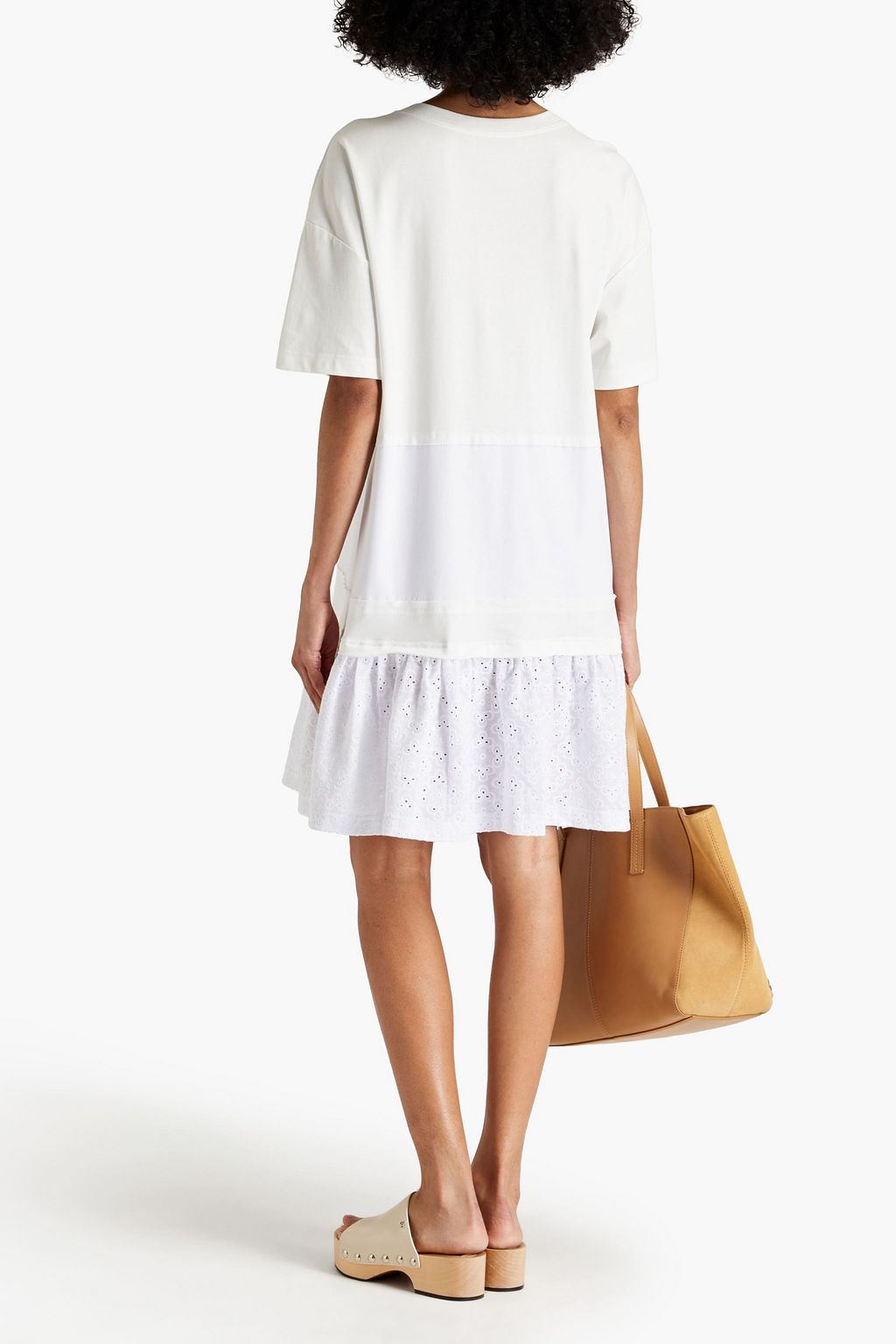SEE BY CHLOÉ Broderie anglaise-paneled cotton-jersey mini dress