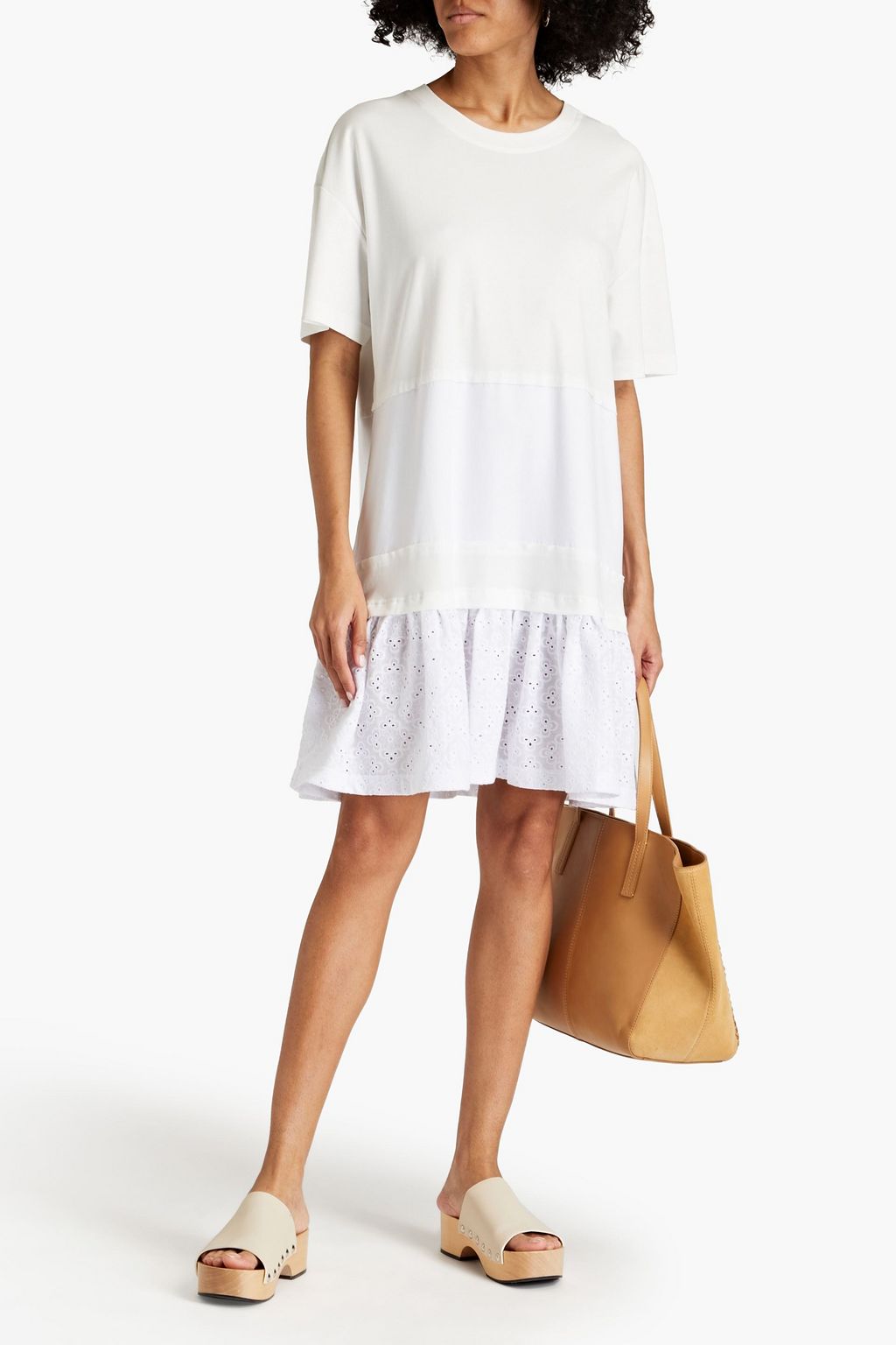 SEE BY CHLOÉ Broderie anglaise-paneled cotton-jersey mini dress