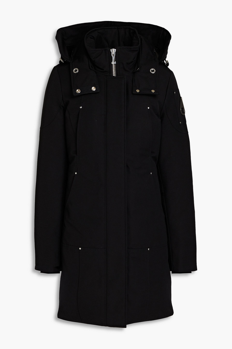 Moose Knuckles Long Black Padded Coat With Detachable Faux Fur Hood